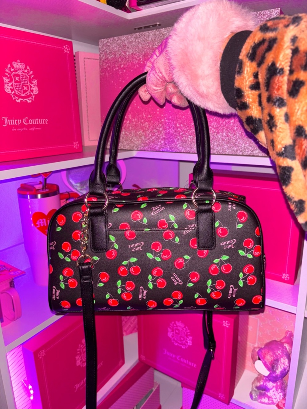 Juicy Couture Black Cherry-Print bag with Pom Charm and gold accents (VIRAL)✨🍒🖤 - Picture 5 of 6